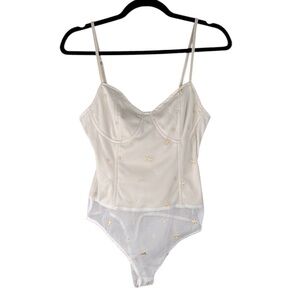 Le Lis Cream Corset Star Embroidered Y2K 90's Summer Casual Bodysuit Size Medium